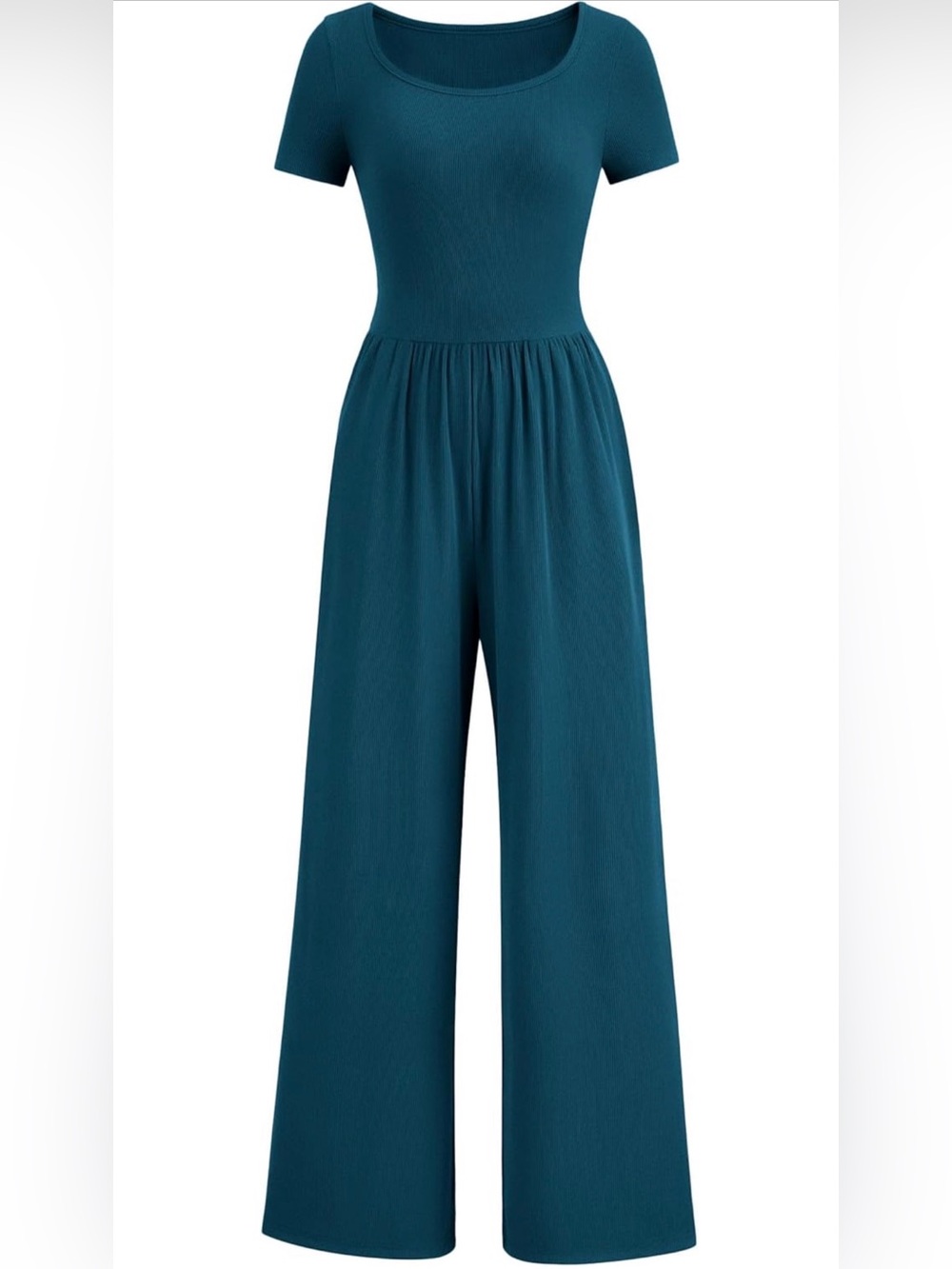 NWT Women's One Piece Jumpsuit Dressy Casual Short Sleeve Square Neck Wide Leg L - Picture 2 of 8